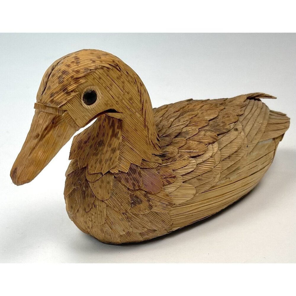 VTG 7" Tan Corn Husk DUCK DECOY Figurine Sculpture Rustic Cottage Country EUC
